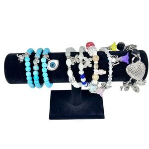 Lot Of 8 Multicolor Faux Pearl Jewelry Bracelet Charms Silver Blue White